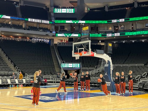 Girls basketball warming up